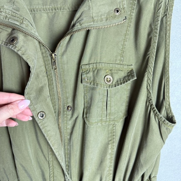 C’est Toi Women’s Olive Green Utility Vest Anorak Relaxed Fit Waist Tie Soft L - Picture 9 of 11